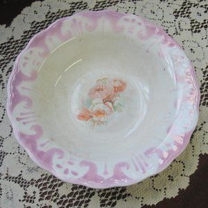 Antique Rose Cottage Bowl Lavender Pink Shabby 9"